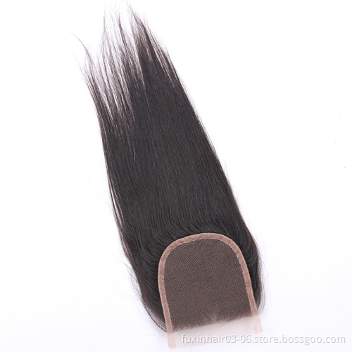 Unprocessed Dark Brown Silk Top Skin Lace Closure Double Drawn Straight Human Hair